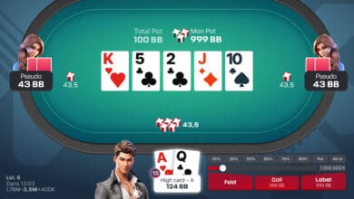 Online poker game on desktop or mobile device