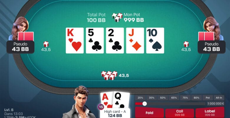 Online poker game on desktop or mobile device